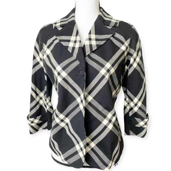 Talbots Blazer Jacket Women 4P Black Gray White Button 3/4 Sleeve - Picture 1 of 5